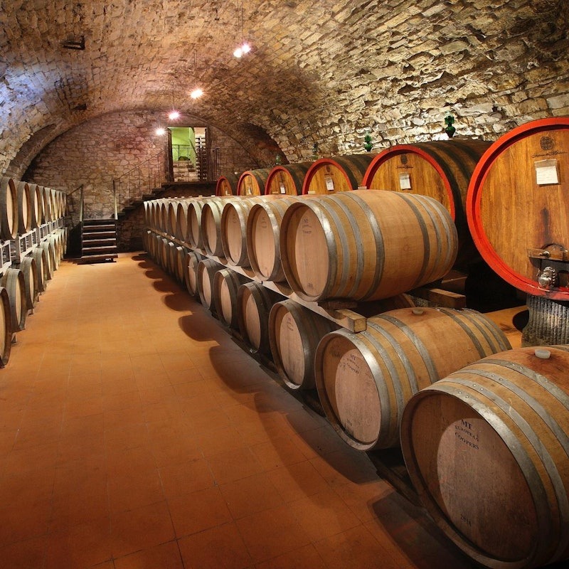 Wine barrels in a Tuscan cellar